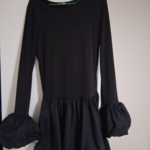 Fashion Nova Black Long Sleeve Midi Dress with Puff Sleeves